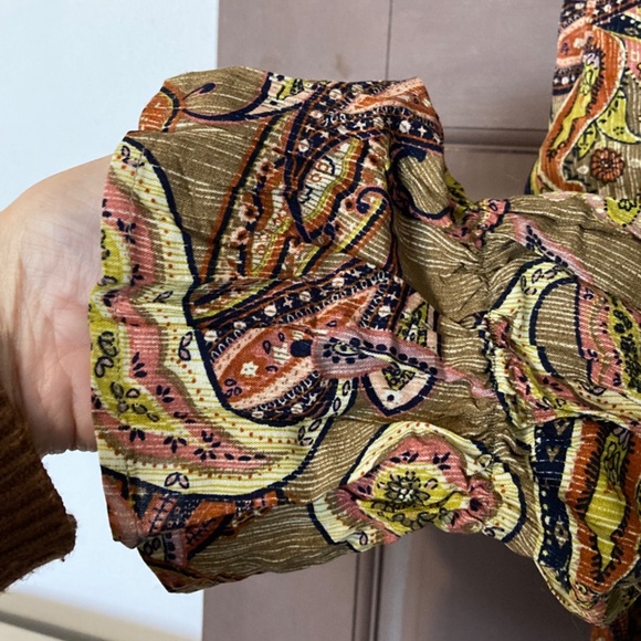 NWT Green/Brown Paisley print RusttyDustty Maxi Long sleeve Dress sz XL 12 - Picture 3 of 10
